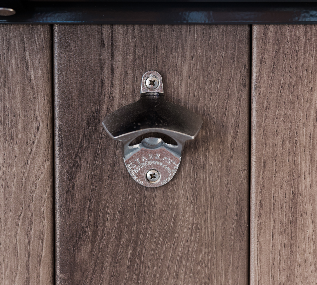 Bottle opener installed on a storage dock box