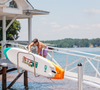 Easy surf board storage on the dock with a ramprack